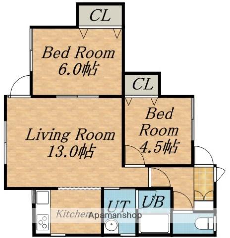 ESハイツB(2LDK/1階)の間取り写真