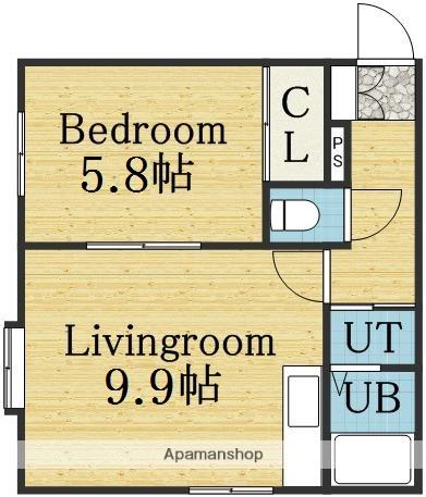 アリコベール東苗穂(1DK/2階)の間取り写真