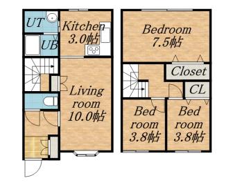 札幌市南北線 麻生駅 バス乗車時間：25分 南線小学校バス停で下車 徒歩1分 2階建 築14年(2LDK)の間取り写真