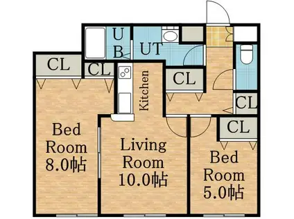 KWビル壱番館(2LDK/7階)の間取り写真