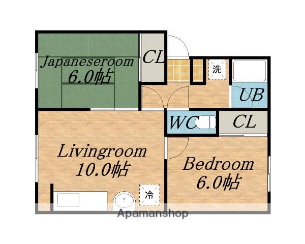コーポハイブリッヂC(2LDK/2階)の間取り写真