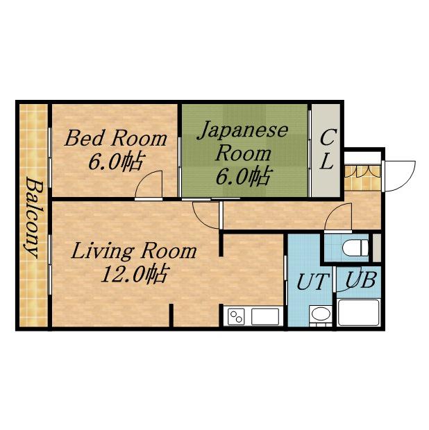 ローヤルハイツ東苗穂(2LDK/2階)の間取り写真