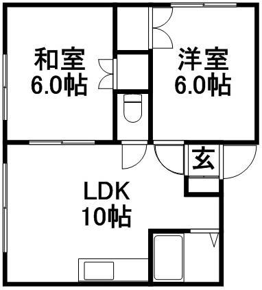 グリーンコーポ丘珠(2DK/2階)の間取り写真