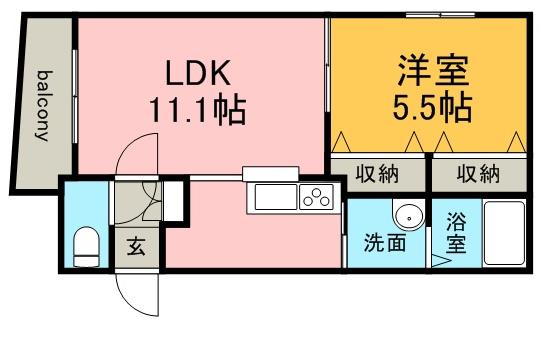 グランメール北大前(1LDK/1階)の間取り写真