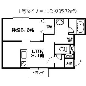 ミリュー本町(1LDK/2階)の間取り写真