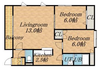 モデュロール花川南(2LDK/2階)の間取り写真