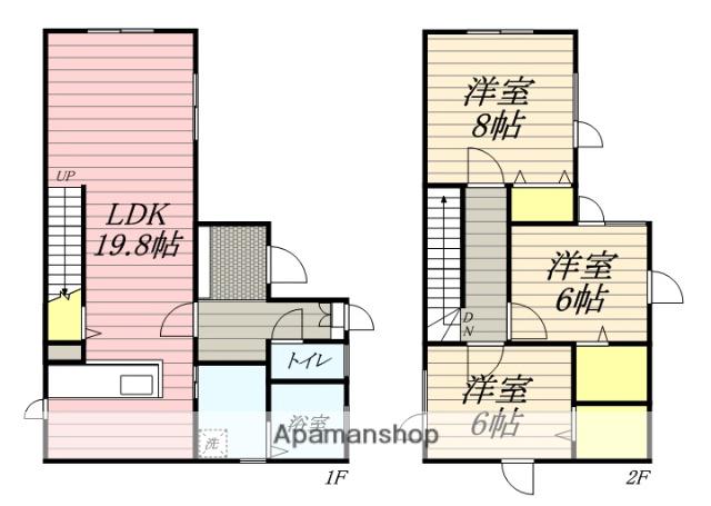 札幌市南北線 麻生駅 バス乗車時間：30分 花川南４条３丁目バス停で下車 徒歩3分 2階建 築8年(3LDK)の間取り写真