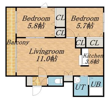 ヨシア花川(2LDK/2階)の間取り写真