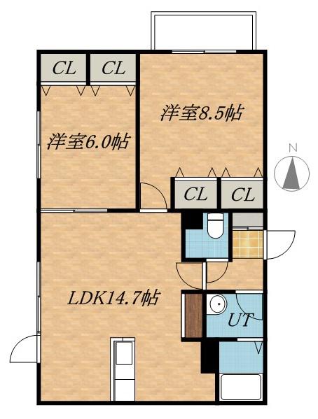 ウベア篠路(2LDK/1階)の間取り写真