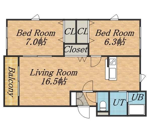 ノースリヴァE(2LDK/1階)の間取り写真