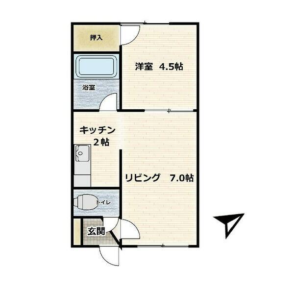 マンション淳(1LDK/2階)の間取り写真