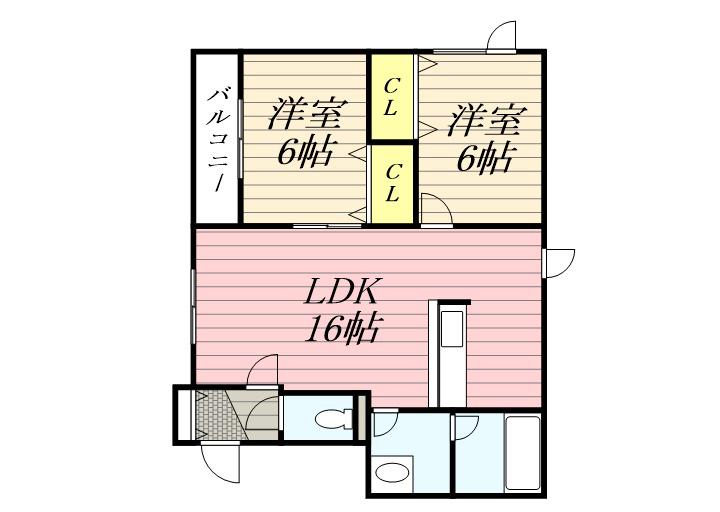 グランヴィア麻生(2LDK/1階)の間取り写真