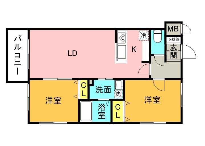 グランディールN21イースト(2LDK/5階)の間取り写真