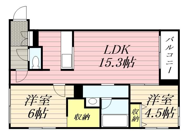 エフュート北19条(2LDK/5階)の間取り写真