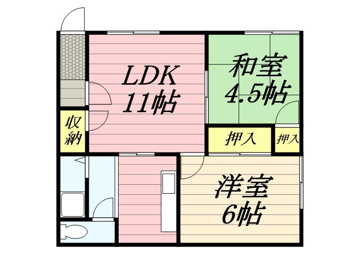 太陽ハイツ(2LDK/2階)の間取り写真