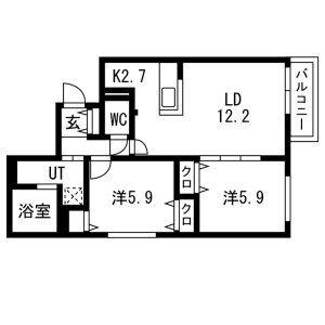 POMMERAIE北13条(2LDK/3階)の間取り写真