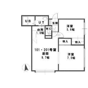 ルミエール9(2LDK/2階)の間取り写真