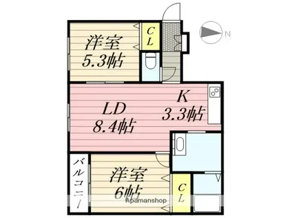 メゾンクー・ドゥ・クール(2LDK/4階)の間取り写真
