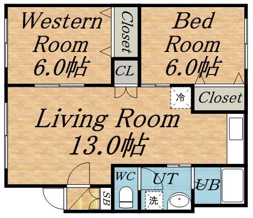 ウエストプレイス(2LDK/2階)の間取り写真