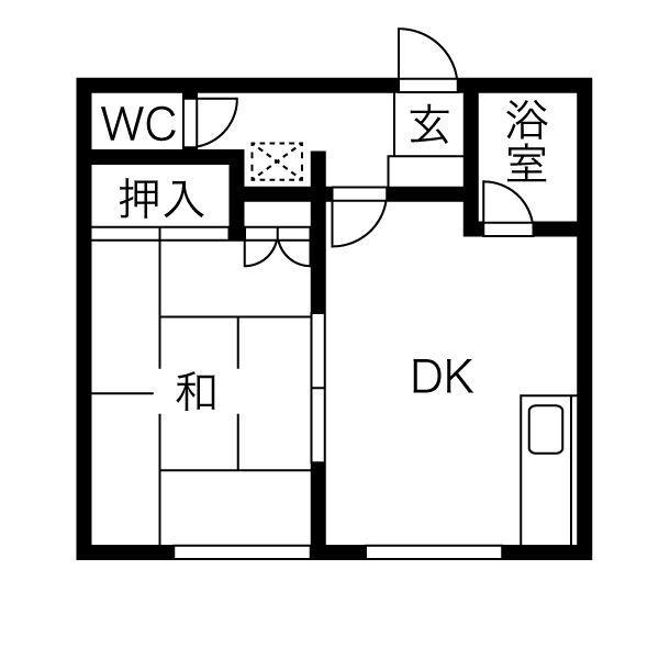 栄光マンション(1DK/2階)の間取り写真