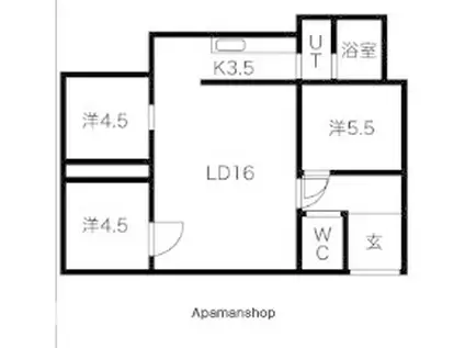 発寒9条13丁目戸建アパート(3LDK/1階)の間取り写真