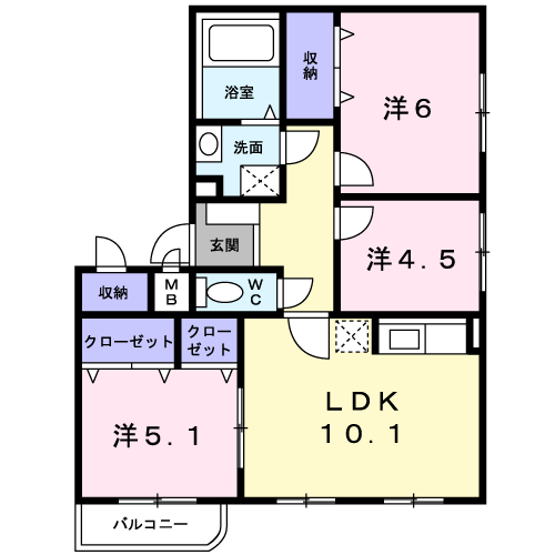 クラール山の手壱番館(3LDK/1階)の間取り写真