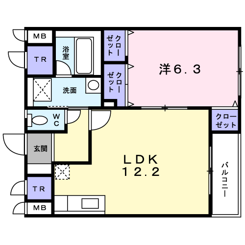 ジュネス松陰(1LDK/1階)の間取り写真