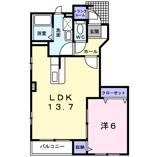 クリオージュ2号棟(1LDK/1階)の間取り写真