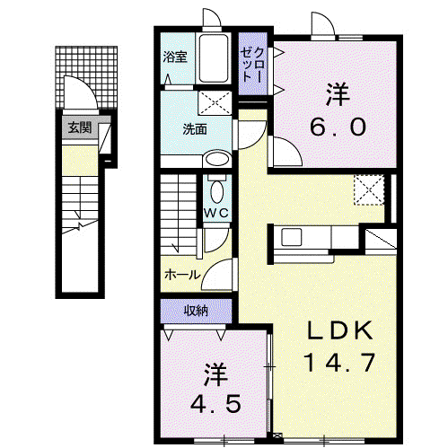 メゾン ド ソレイユ2(2LDK/2階)の間取り写真