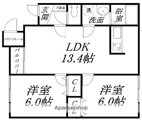 スペース北浜(2LDK/1階)の間取り写真