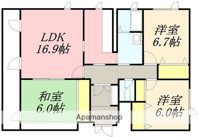 函館市電本線湯川線 深堀町駅 徒歩5分 2階建 築37年(3LDK)の間取り写真