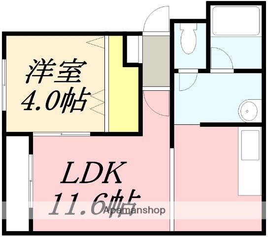 北海道函館市 4階建 築27年(1LDK/3階)の間取り写真