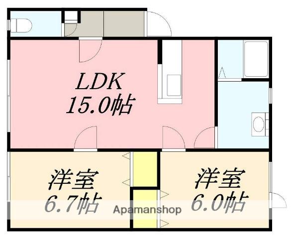 エクセレントハウス1(2LDK/2階)の間取り写真