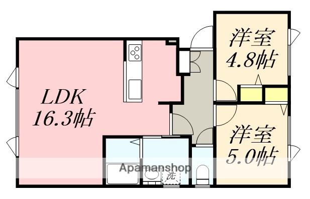 ポポラート石川Ⅱ(2LDK/1階)の間取り写真
