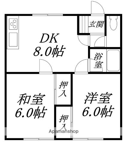 コーポスマイルⅡ(2DK/1階)の間取り写真