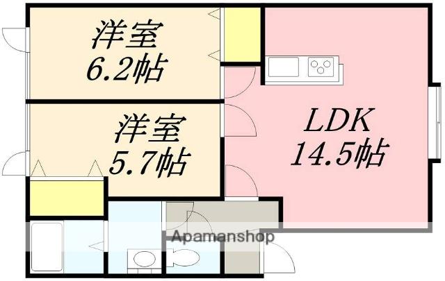 スペース函館(2LDK/1階)の間取り写真