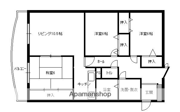 ヴィラ海岸町(3LDK/6階)の間取り写真