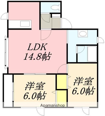 北海道函館市 2階建 築22年(2LDK/2階)の間取り写真