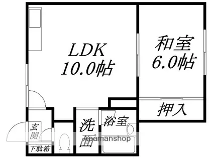 アファルトマンション(1LDK/1階)の間取り写真