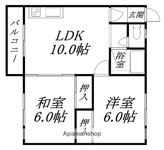 田辺マンション(2LDK/2階)の間取り写真