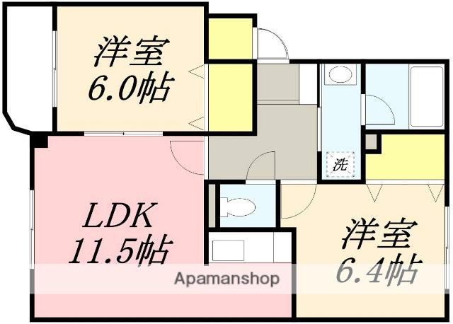 ラフレシール中道(2LDK/1階)の間取り写真