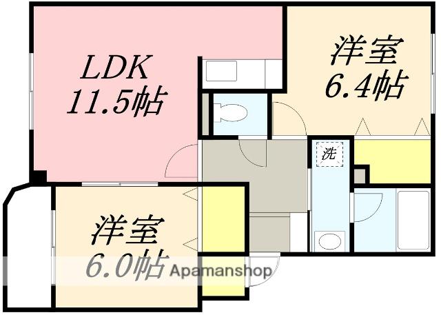 ラフレシール中道(2LDK/2階)の間取り写真