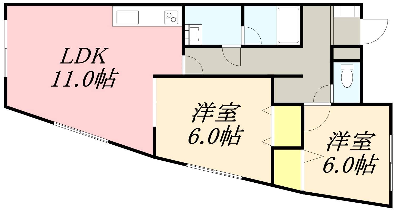 マンションブライト(2LDK/3階)の間取り写真