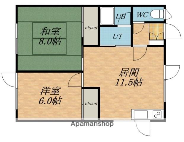 フラワーハイツ(2LDK/2階)の間取り写真