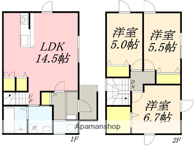 函館市電本線湯川線 湯の川駅 徒歩17分 2階建 築7年(3LDK)の間取り写真