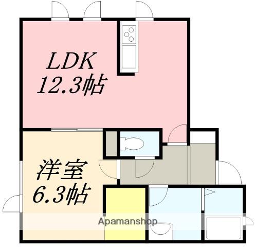 ロレアル湯浜(1LDK/1階)の間取り写真