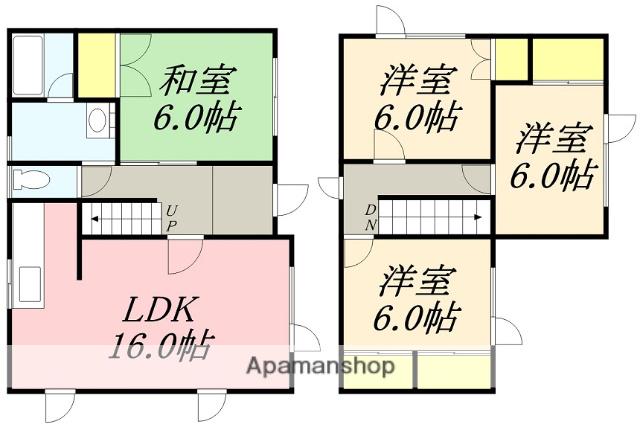 函館市電本線湯川線 湯の川温泉駅 徒歩17分 2階建 築32年(4LDK)の間取り写真