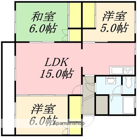 テレパレス函館吉川(3LDK/3階)の間取り写真
