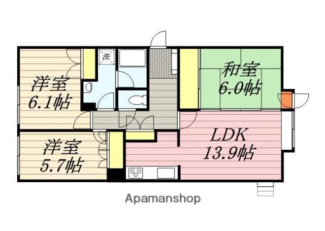 シャトーム若松町(3LDK/1階)の間取り写真