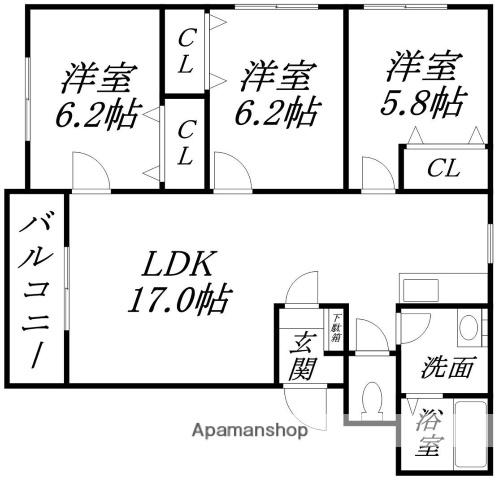 グランメール本通Ⅰ(3LDK/1階)の間取り写真